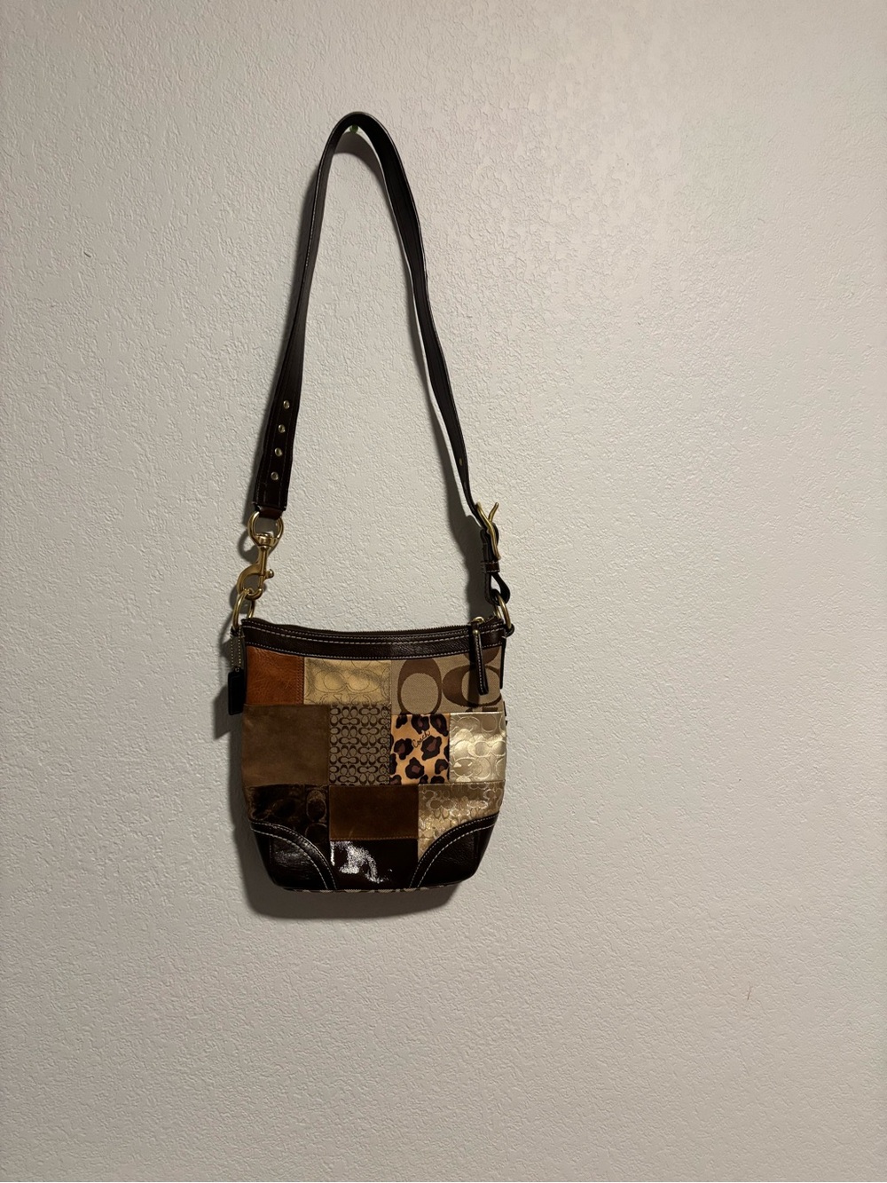 Coach Patchwork Crossbody Bag in Brown and Tan Accents